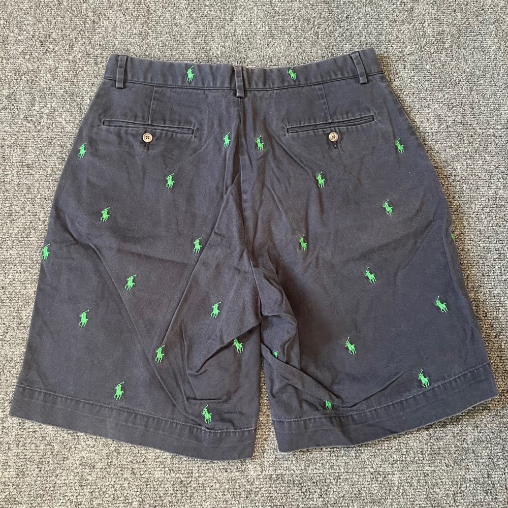 Polo Ralph Lauren Mens Navy Blue All Over Green Pony Embroidered Chino Shorts 32 - Picture 3 of 5